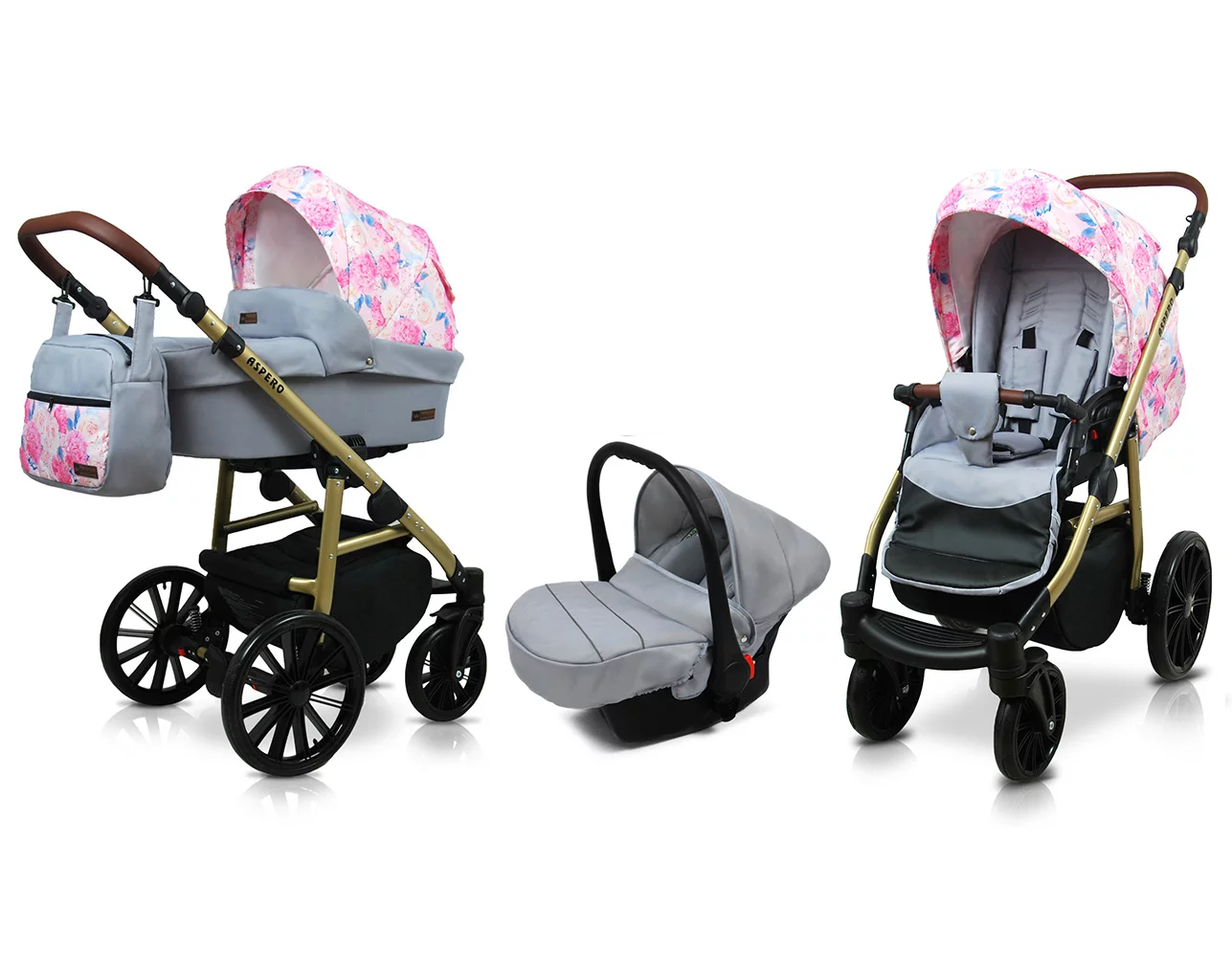 Peony And Rose Pram Pushchair 3 in 1 – BabyLux Aspero Travel System with Car Seat