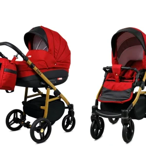 Vista alternativa de Red Pram Pushchair 3 in 1 – BabyLux Axel Travel System with Car Seat