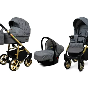 Grey Flex Pram Pushchair 3 in 1 – BabyLux Color Lux Travel System with Car Seat