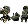 3-in-1 luxe kinderwagen en autostoel - Color Lux kinderwagen en autostoel van Babylux - in rozen met tulpen op een zwarte achtergrond