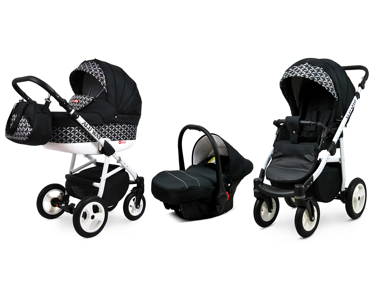 Optical Black Pram Pushchair 3 in 1 – BabyLux Alu Way Travel System with Car Seat