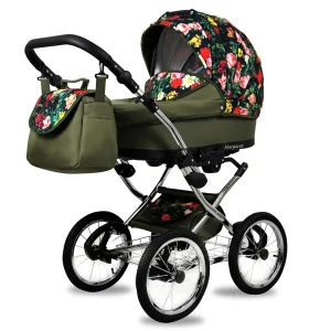 Autre point de vue sur Roses With Tulips On Black Pram Pushchair 3 in 1 – BabyLux Margaret Exclusive Travel System with Car Seat