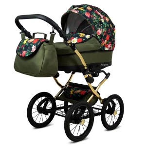 Autre point de vue sur Roses With Tulips Pram Pushchair 3 in 1 – BabyLux Margaret Gold Travel System with Car Seat