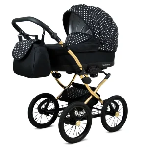 Autre point de vue sur White Dots Pram Pushchair 3 in 1 – BabyLux Margaret Gold Travel System with Car Seat