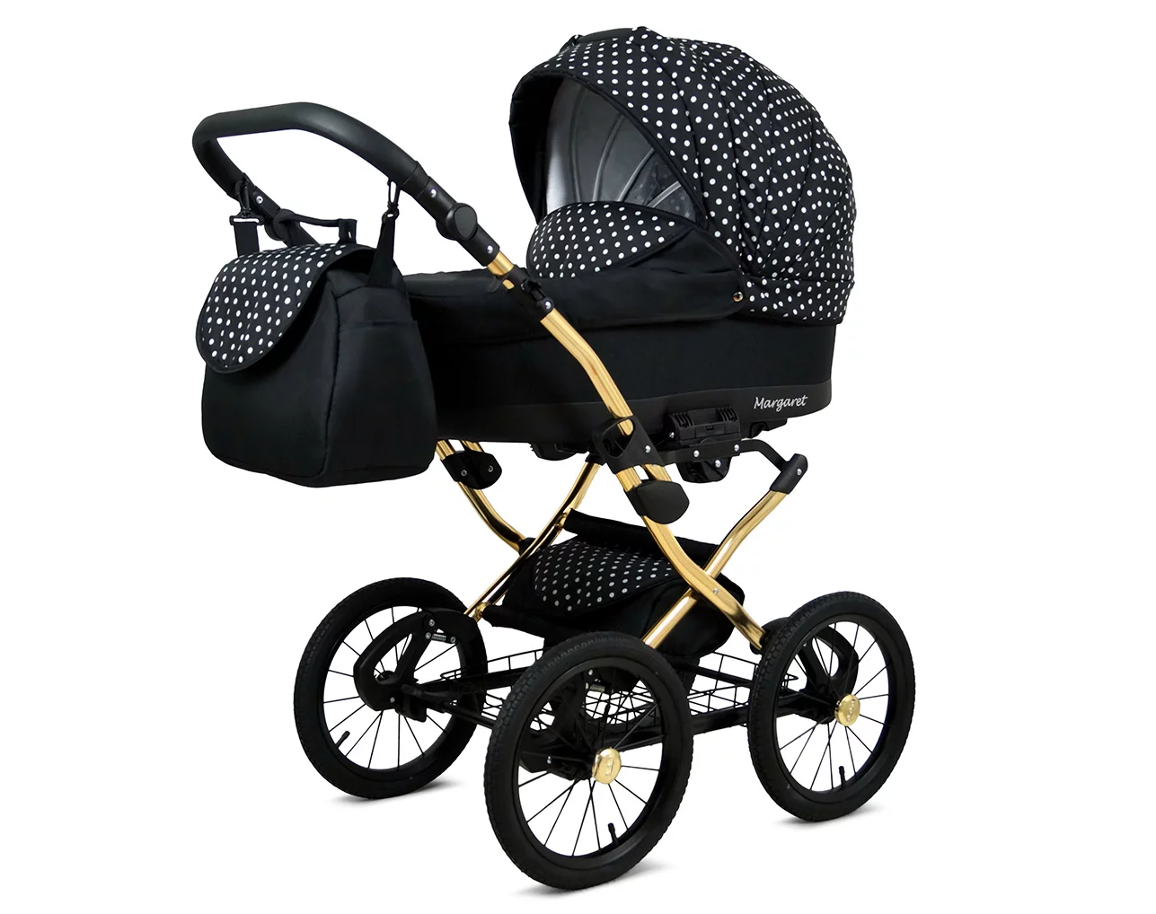 White Dots Pram Pushchair 3 in 1 – BabyLux Margaret Gold Travel System with Car Seat - Image 2