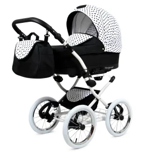 Vista alternativa de Black Dots Pram Pushchair 3 in 1 – BabyLux Margaret White Travel System with Car Seat