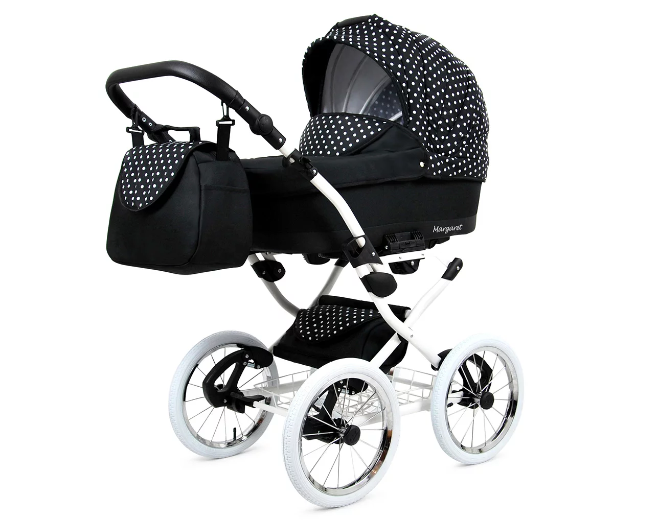 White Dots Pram Pushchair 3 in 1 – BabyLux Margaret White Travel System with Car Seat - Obrázek 2