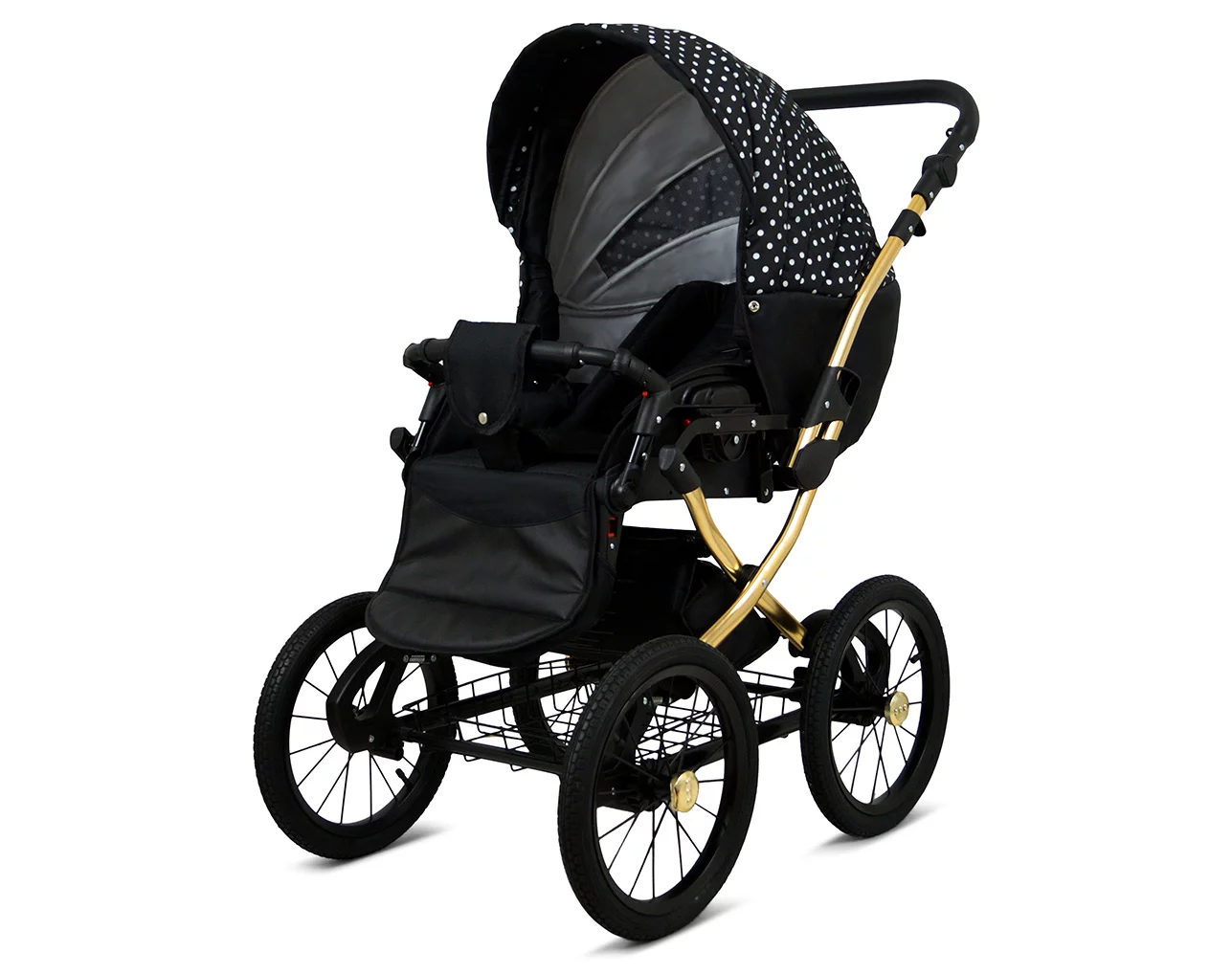 White Dots Pram Pushchair 3 in 1 – BabyLux Margaret Gold Travel System with Car Seat - Image 3
