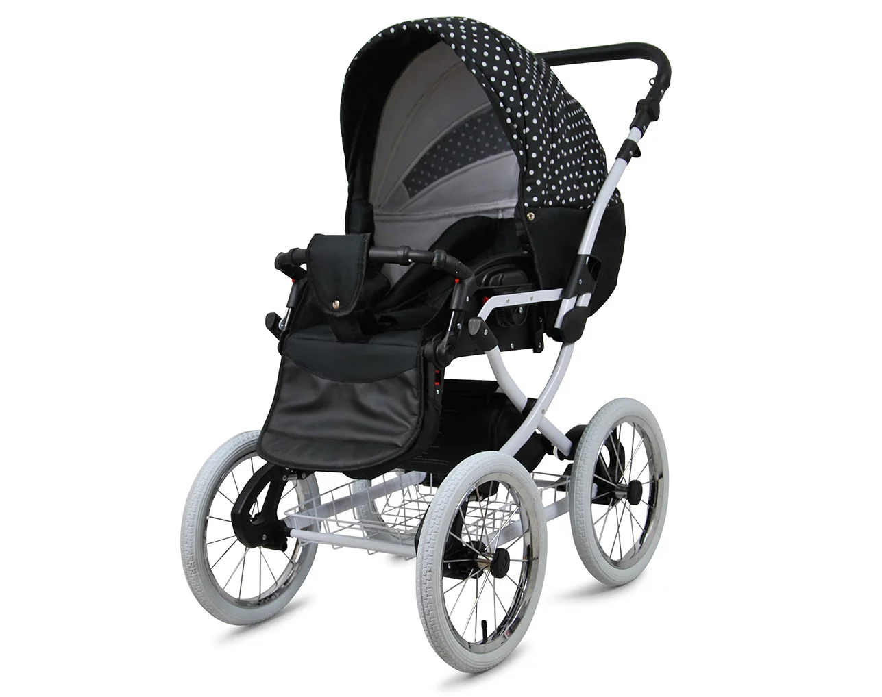 White Dots Pram Pushchair 3 in 1 – BabyLux Margaret White Travel System with Car Seat - Obrázek 3