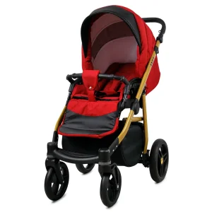 Red Pram Pushchair 3 in 1 – BabyLux Axel Travel System with Car Seat