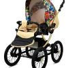Poussette et siège auto de luxe 3 en 1 - Poussette classique et siège auto Babylux - Motif à pois noirs