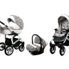 Cărucior și scaun auto de lux 3 în 1 - Cărucior și scaun auto Tropical Pram de la Babylux - Cu model Houndstooth auriu și negru