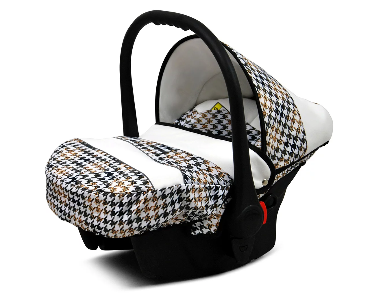 3 in 1 Luxury Stroller and Car Seat - Tropical Pram Pushchair and Car seat by Babylux- In Gold And Black Houndstooth - imagine 4
