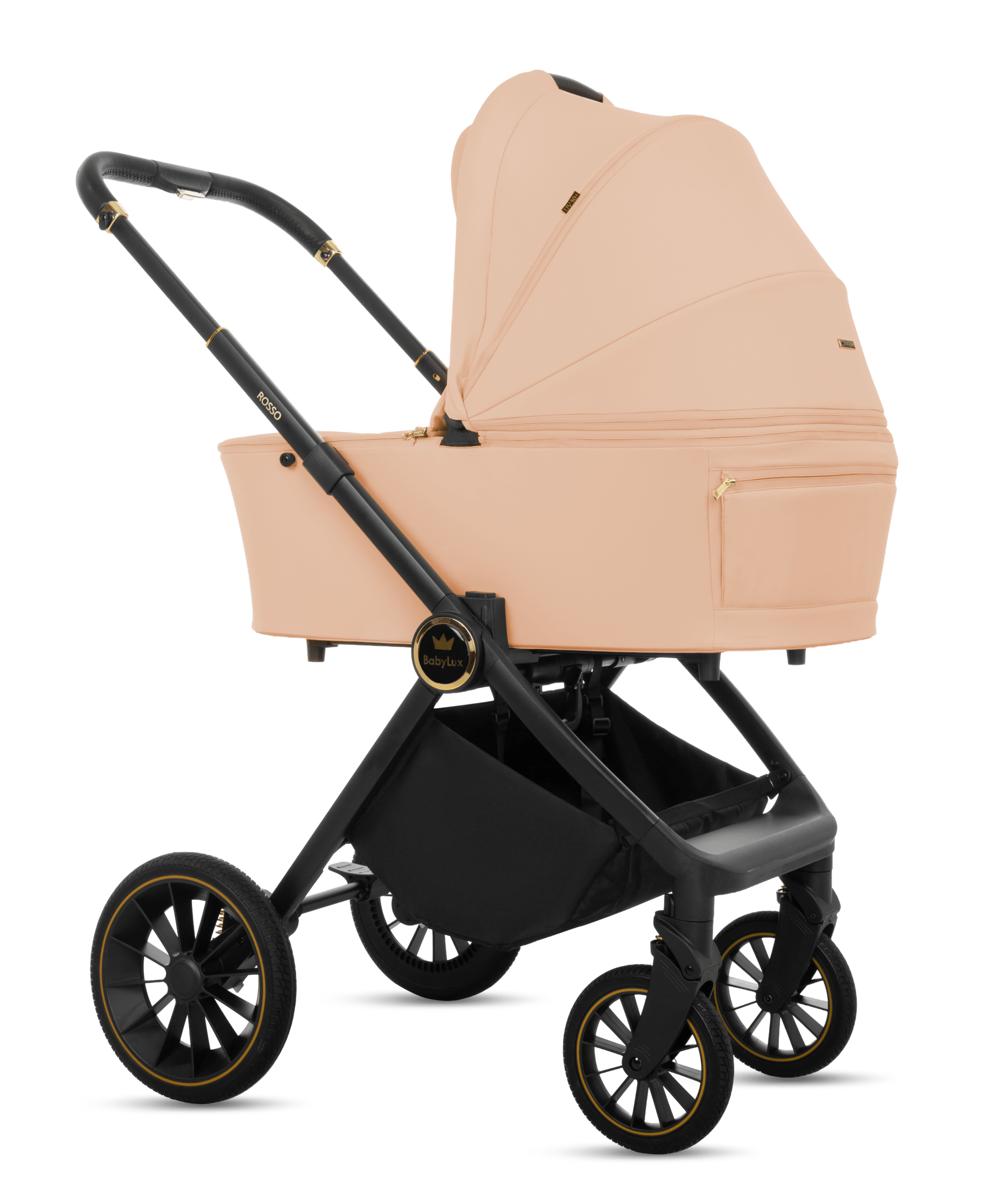 Beige Pram Pushchair 3 in 1 – BabyLux New Rosso Luxury Travel System with Car Seat - immagine 12