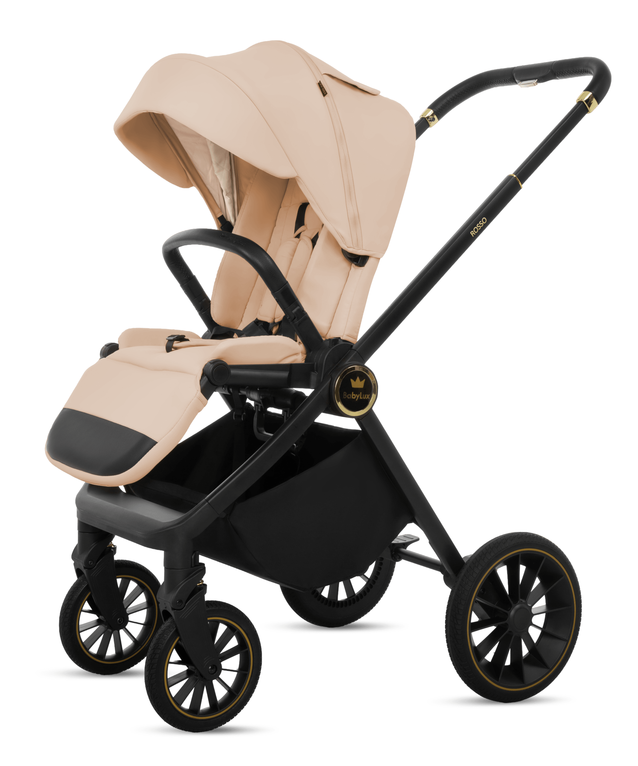 Beige Pram Pushchair 3 in 1 – BabyLux New Rosso Luxury Travel System with Car Seat - immagine 11