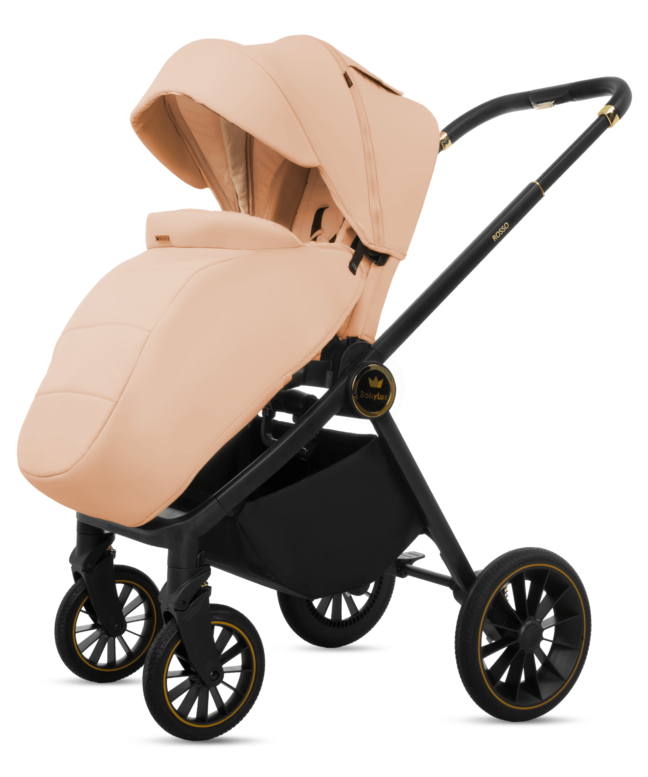 Beige Pram Pushchair 3 in 1 – BabyLux New Rosso Luxury Travel System with Car Seat - immagine 10