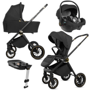 Black Pram Pushchair 3 in 1 – BabyLux New Rosso  Luxury Travel System with Car Seat
