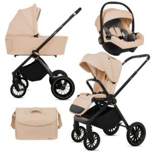 Beige Pram Pushchair 3 in 1 – BabyLux New Rosso  Luxury Travel System with Car Seat
