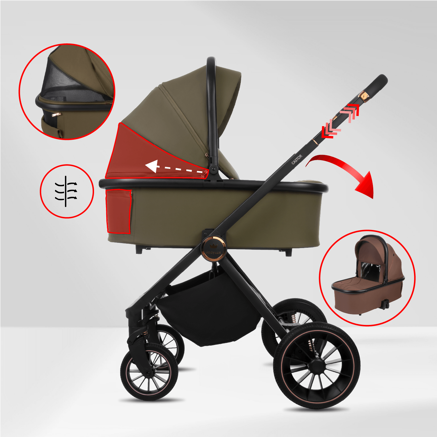Olive 4 in 1 Pushchair – BabyLux Castor Travel System – Bild 15