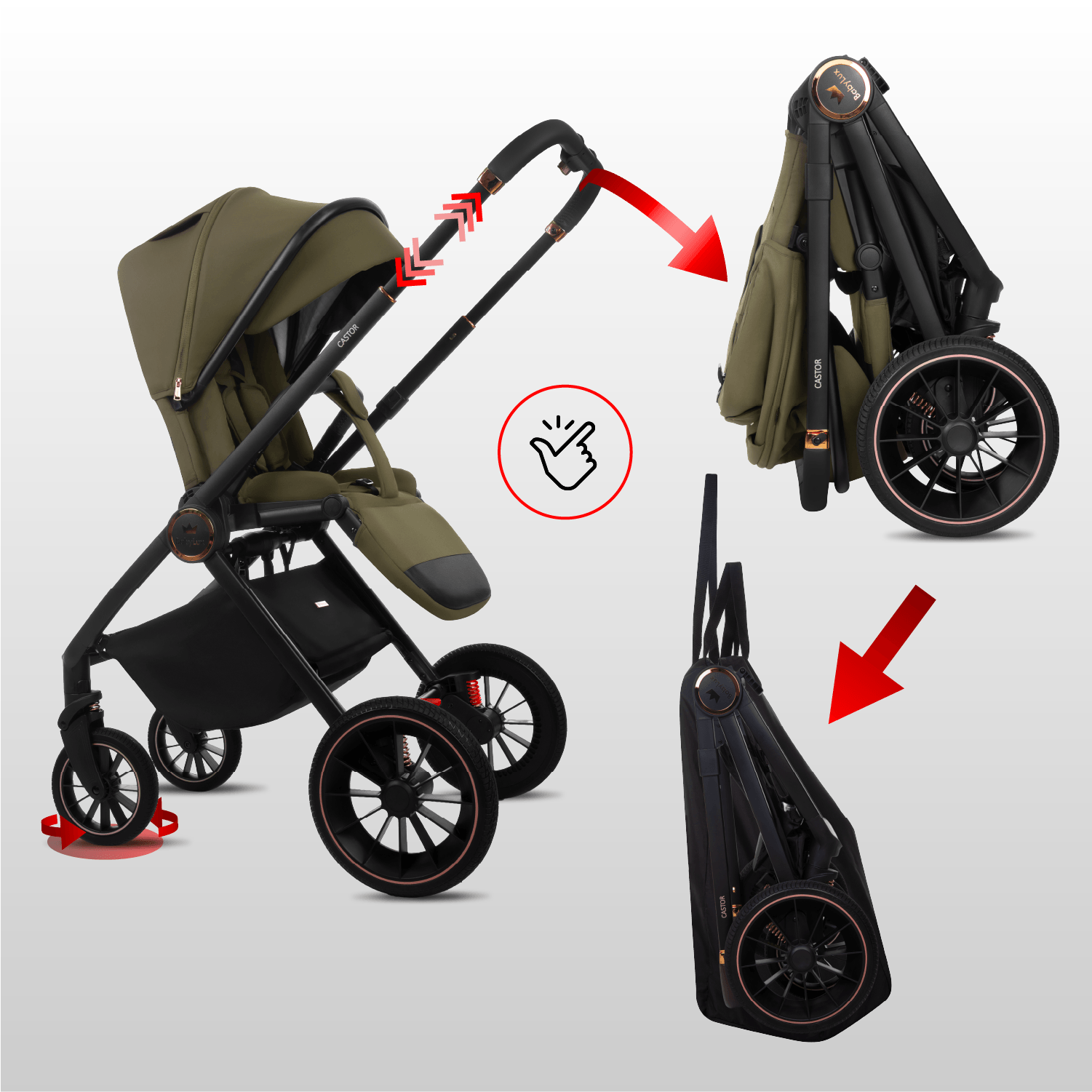 Olive 4 in 1 Pushchair – BabyLux Castor Travel System – Bild 10