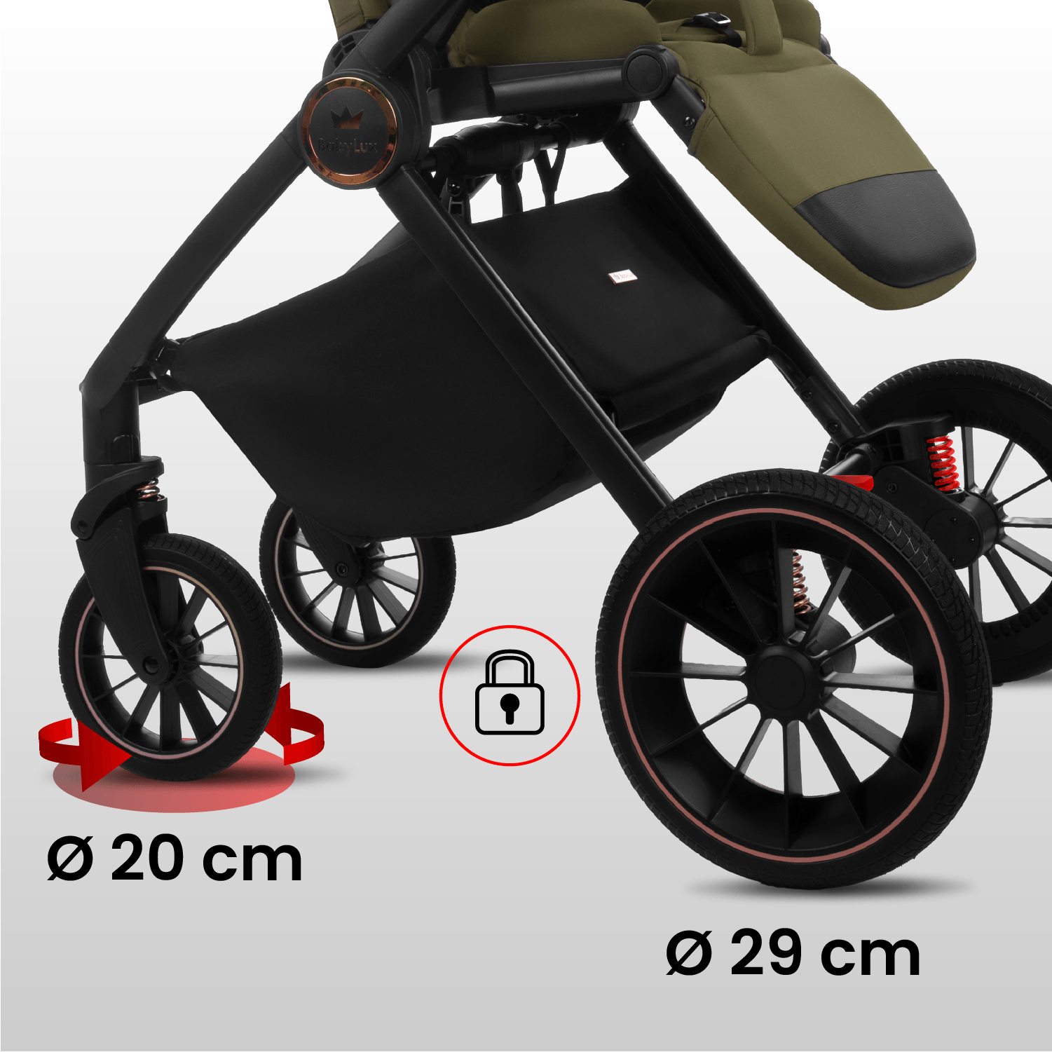 Olive 4 in 1 Pushchair – BabyLux Castor Travel System – Bild 9