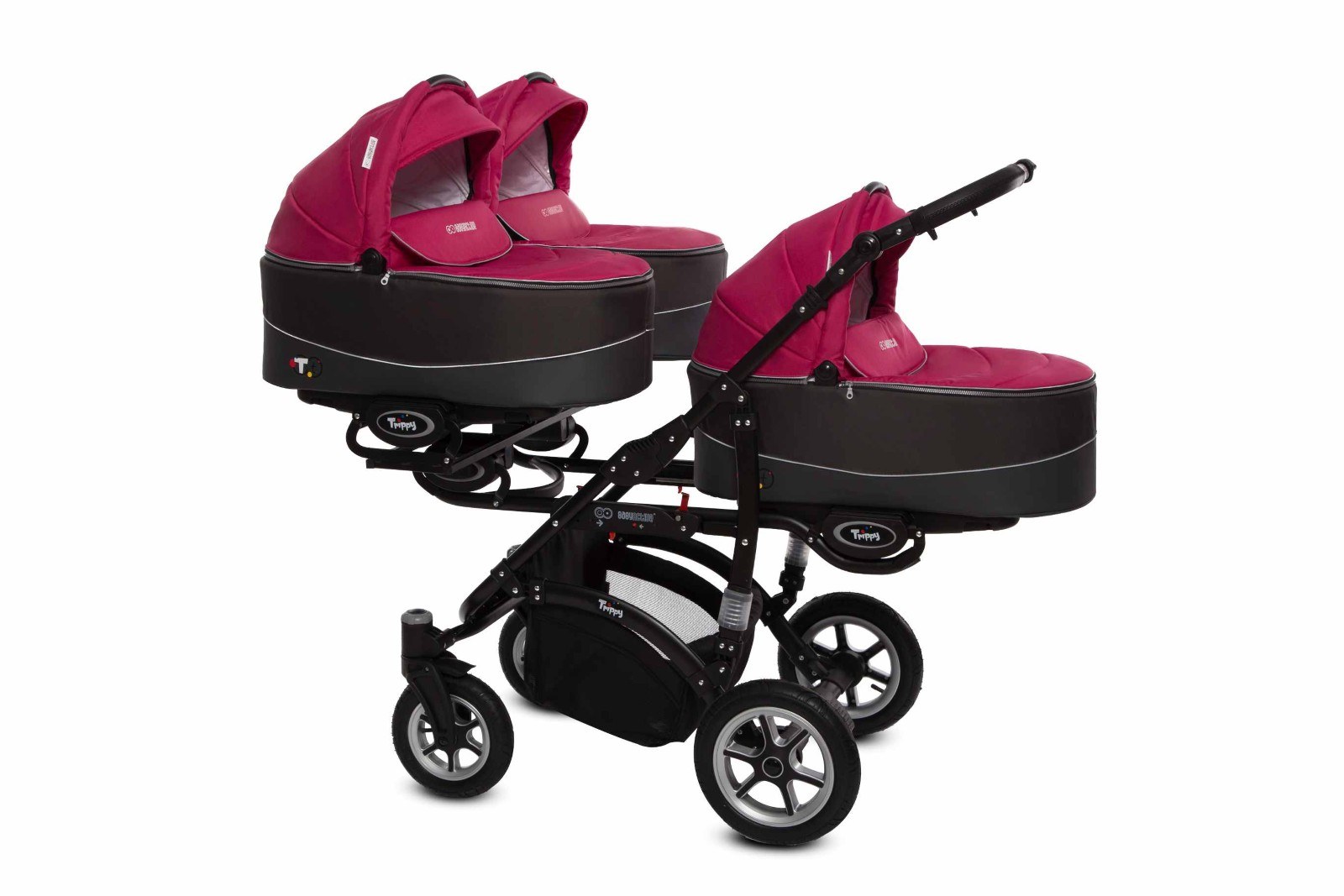 Amarant Purple Triple Pram Pushchair 3 Seater from Birth – BabyActive Trippy Triplet Travel System Full Set - Afbeelding 4