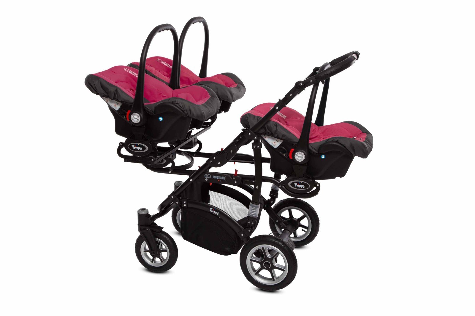 Amarant Purple Triple Pram Pushchair 3 Seater from Birth – BabyActive Trippy Triplet Travel System Full Set - Afbeelding 6