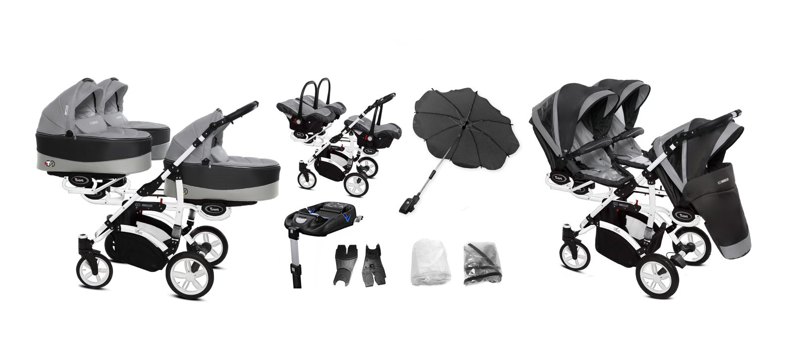 Silver Triple Pram Pushchair 3 Seater from Birth – BabyActive Trippy Triplet Travel System Full Set - Εικόνα 10