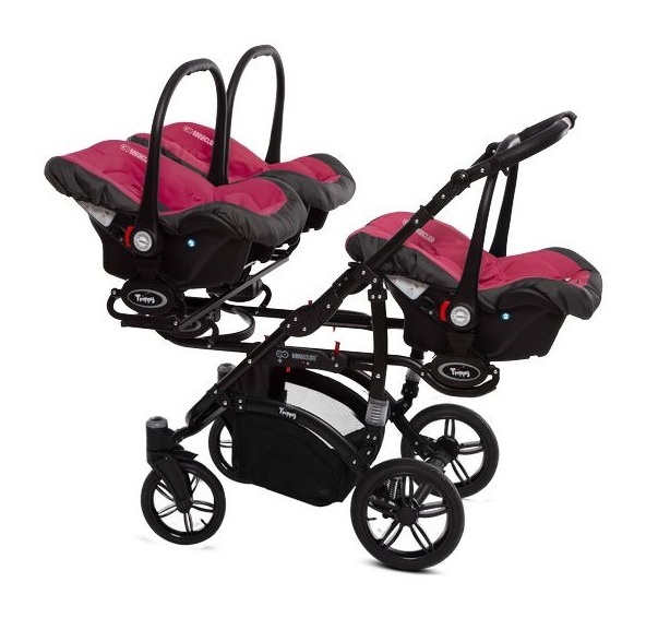 Amarant Purple Triple Pram Pushchair 3 in 1 from Birth with Car Seat – BabyActive Trippy Triplet Travel System - Afbeelding 3