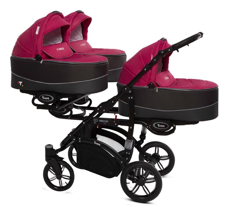 Amarant Purple Triple Pram Pushchair 3 Seater from Birth – BabyActive Trippy Triplet Travel System Full Set - Afbeelding 7