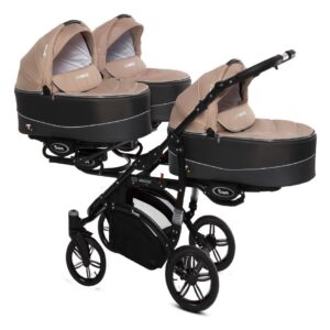 Alternative view of Beige Triple Pram Pushchair 3 Seater from Birth – BabyActive Trippy Triplet Travel System Sport Set