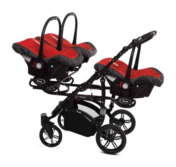 Rosso Red Triple Pram Pushchair 3 in 1 from Birth with Car Seat – BabyActive Trippy Triplet Travel System - Afbeelding 3