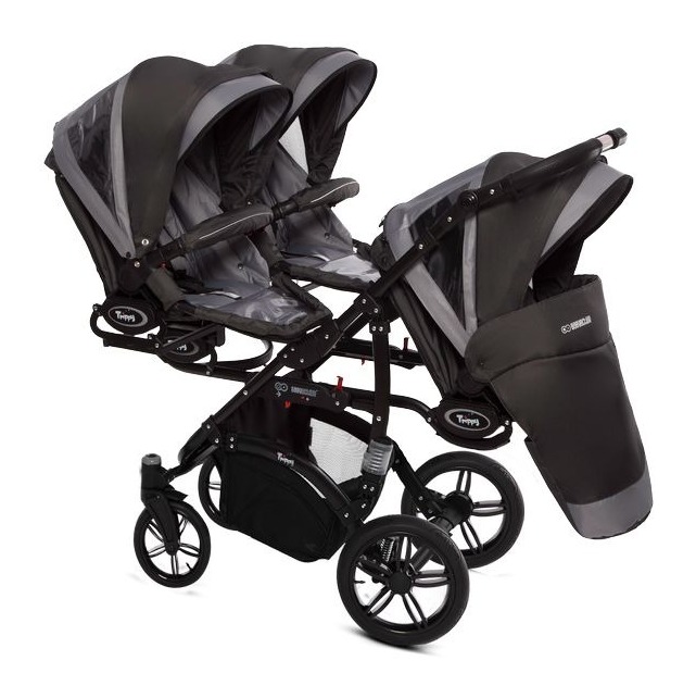 Silver Triple Pram Pushchair 3 Seater from Birth – BabyActive Trippy Triplet Travel System Full Set - Εικόνα 8