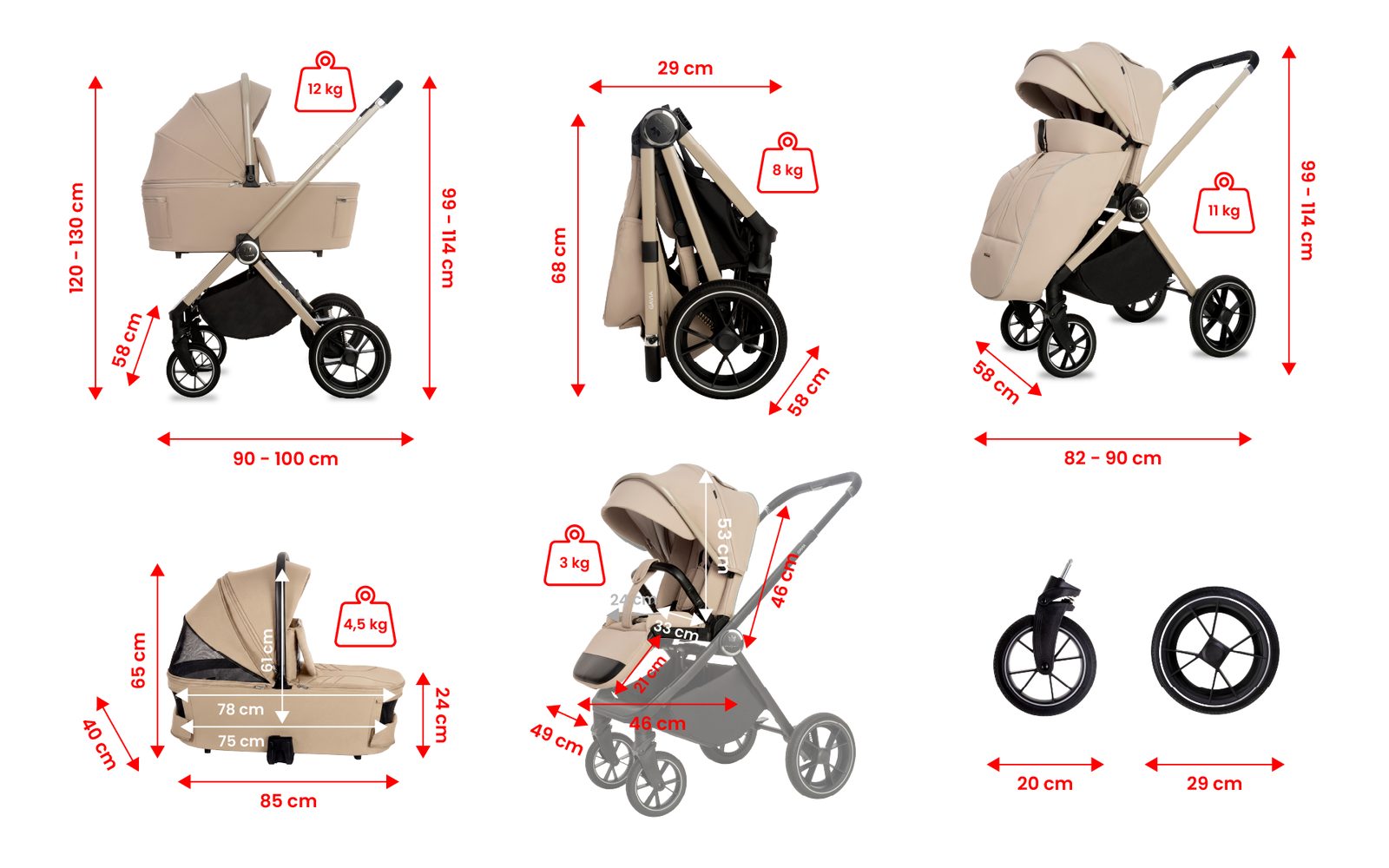 Beige 3 in 1 Pushchair – BabyLux Gavia Travel System - obrazek 2