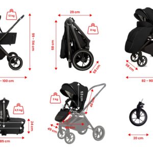 Visione alternativa di Black 3 in 1 Pushchair – BabyLux Gavia Travel System