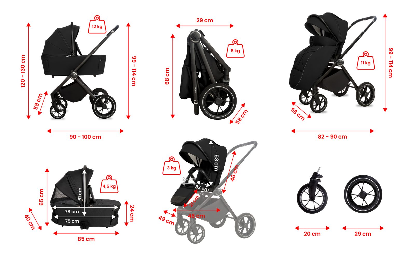 Black 3 in 1 Pushchair – BabyLux Gavia Travel System - obrazek 2