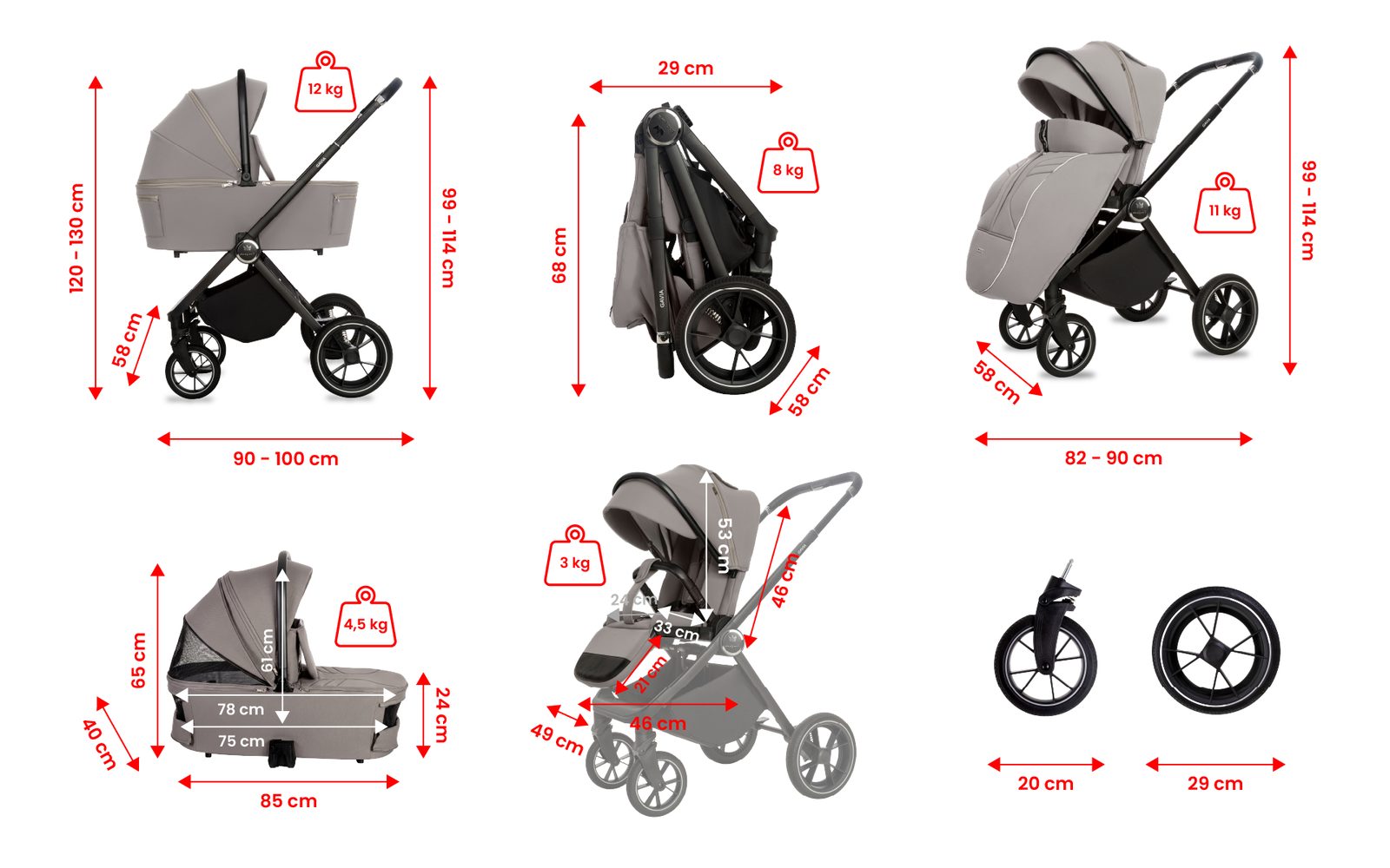 Grey 3 in 1 Pushchair – BabyLux Gavia Travel System - imagine 2
