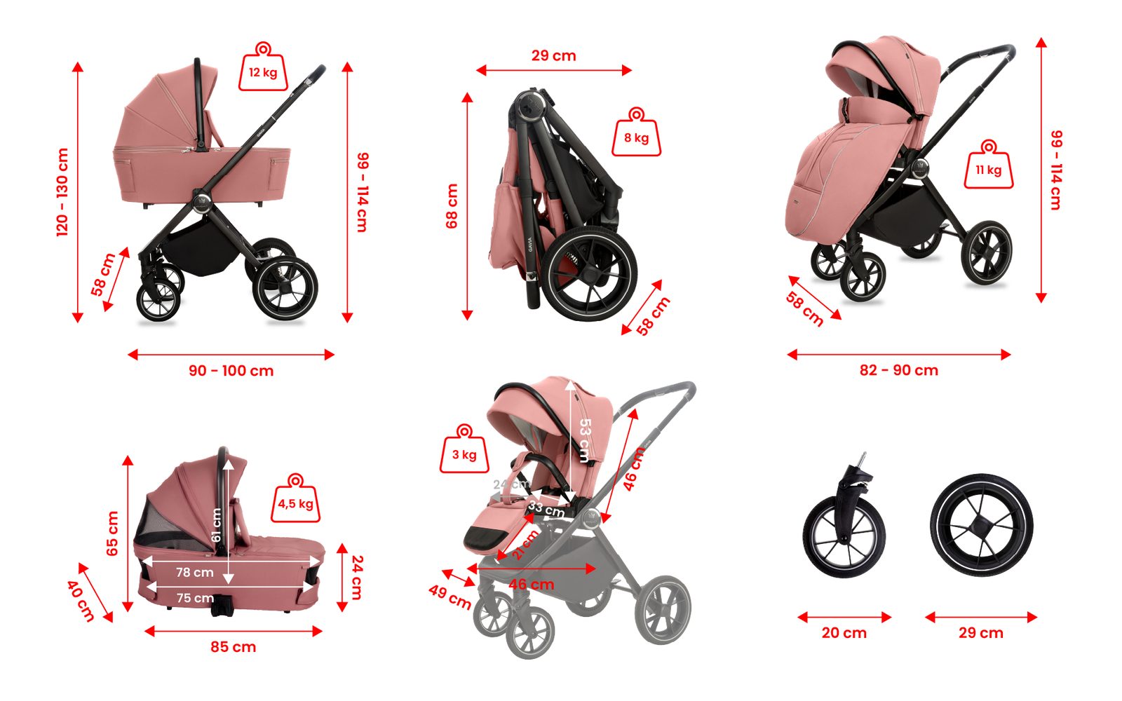 Rose 3 in 1 Pushchair – BabyLux Gavia Travel System – Bild 2