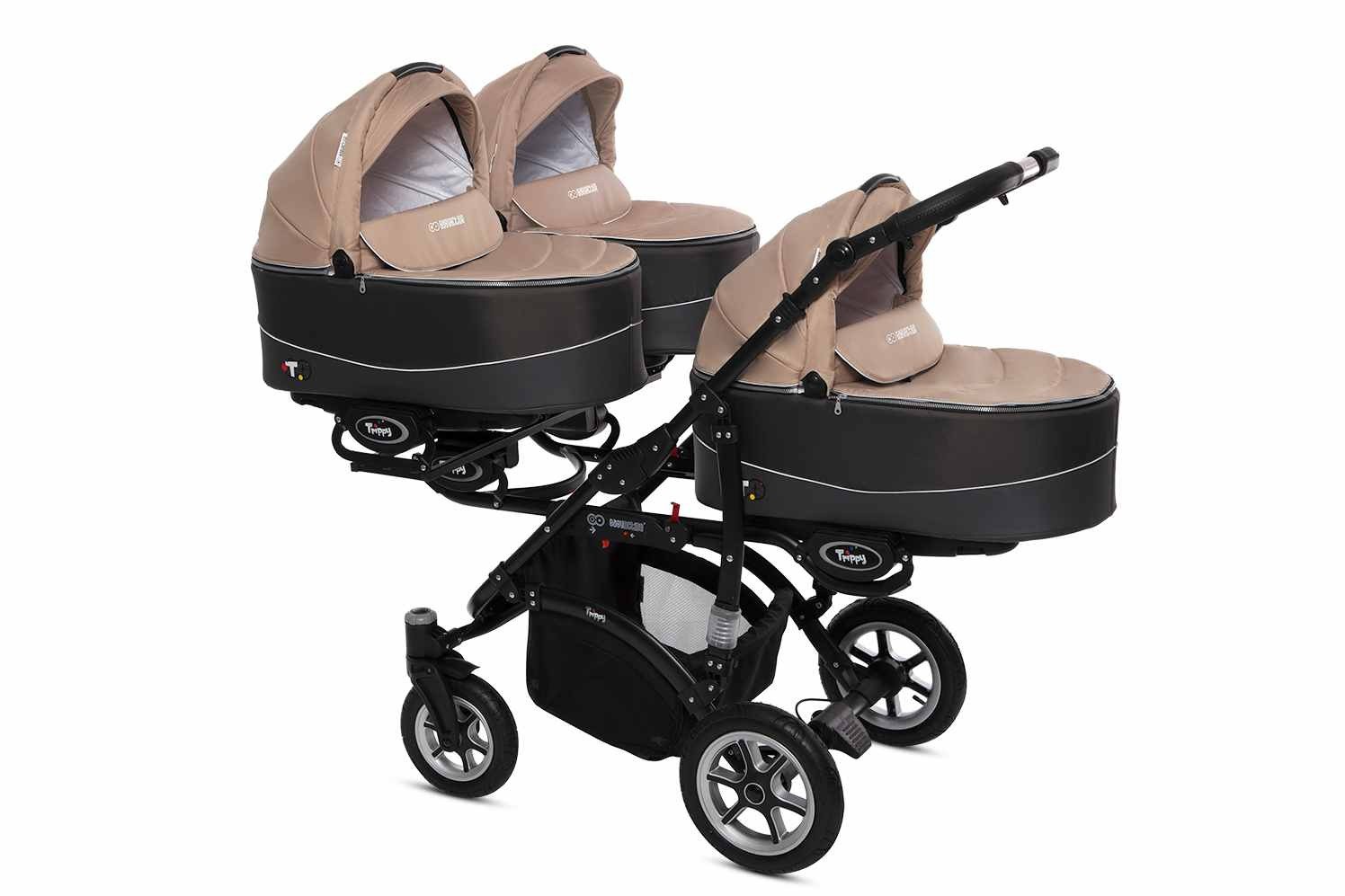 Beige Triple Pram Pushchair 3 Seater from Birth – BabyActive Trippy Triplet Travel System Full Set - Afbeelding 6