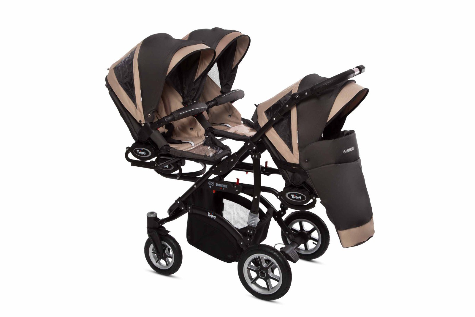 Beige Triple Pram Pushchair 3 Seater from Birth – BabyActive Trippy Triplet Travel System Full Set - Afbeelding 7