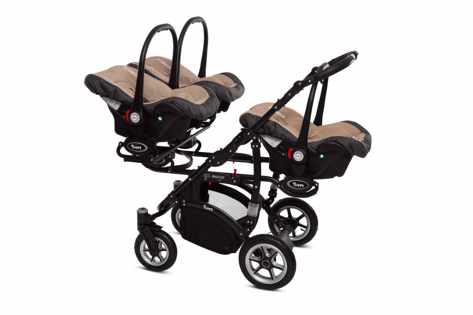Beige Triple Pram Pushchair 3 Seater from Birth – BabyActive Trippy Triplet Travel System Full Set - Afbeelding 8