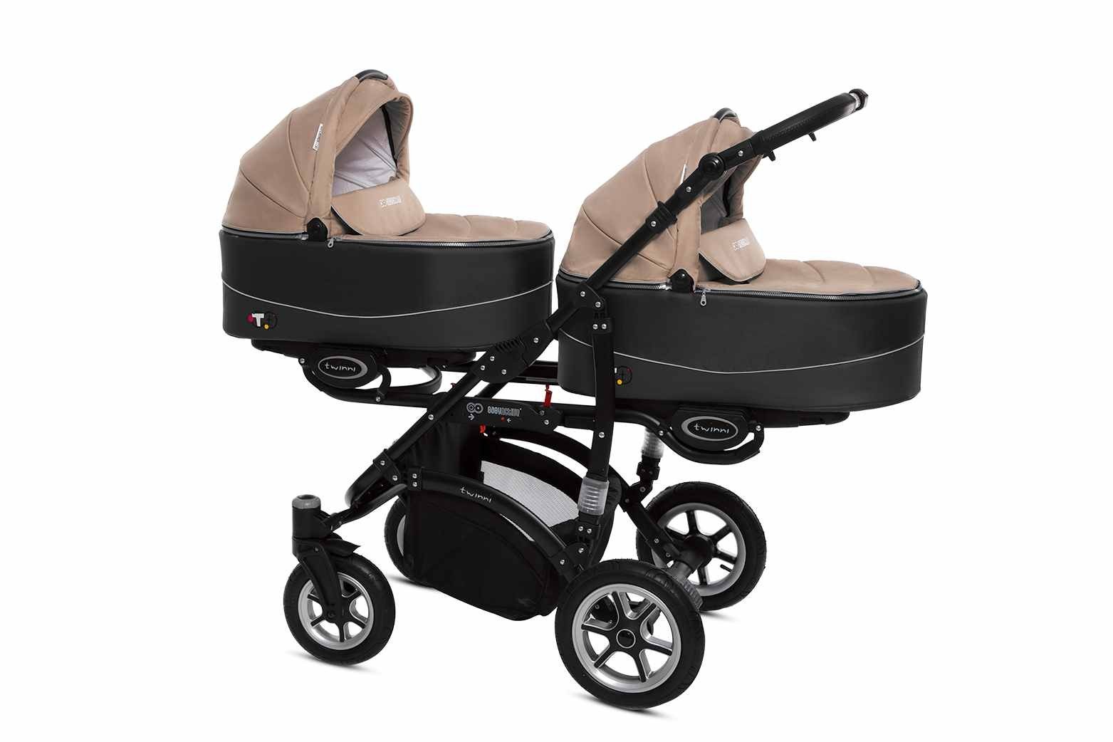 Beige Twin Pram Pushchair 4 in 1 – BabyActive Twinni Travel System with Car Seat & Isofix Base - 4 kép