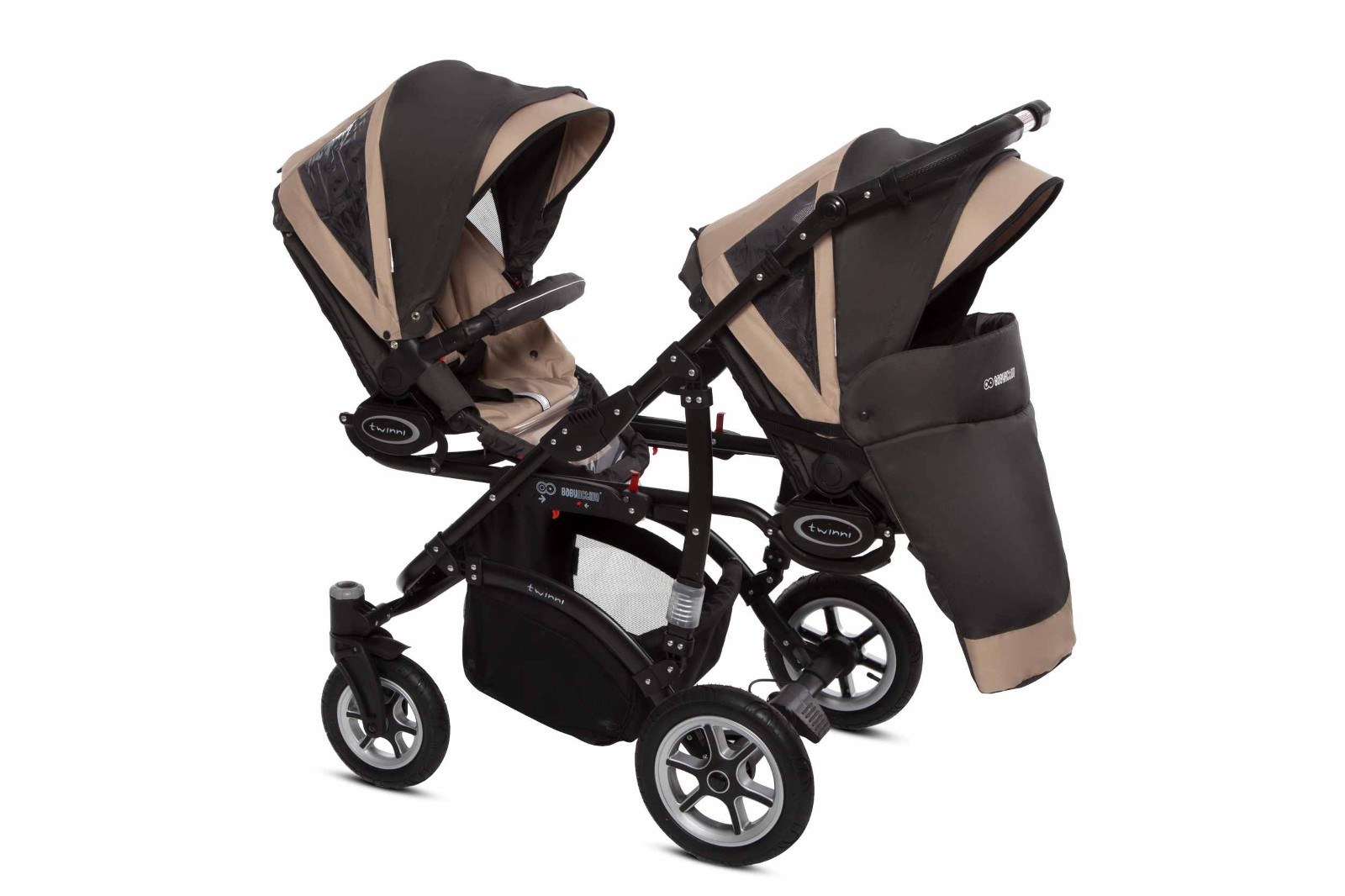 Beige Twin Pram Pushchair 4 in 1 – BabyActive Twinni Travel System with Car Seat & Isofix Base - 5 kép