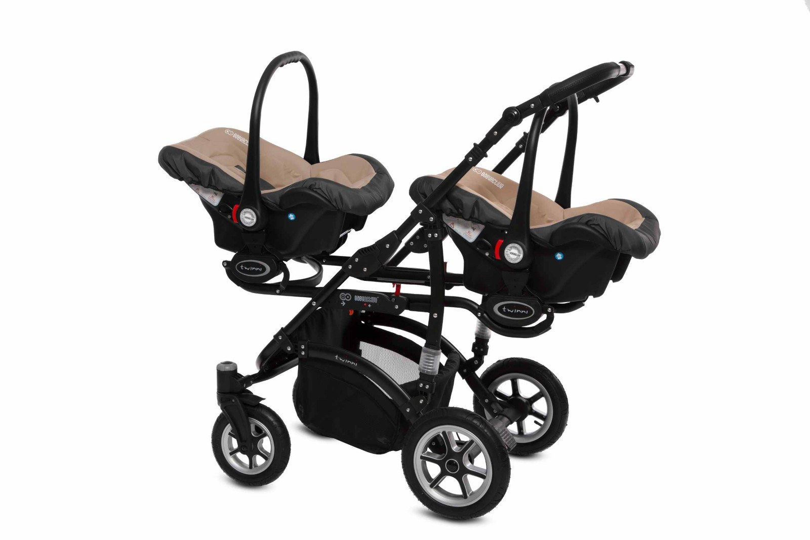 Beige Twin Pram Pushchair 4 in 1 – BabyActive Twinni Travel System with Car Seat & Isofix Base - 6 kép