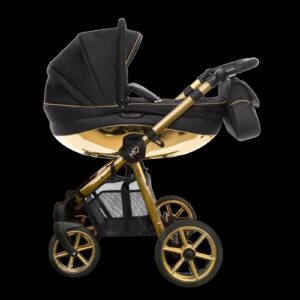 Gold Trim Pram Pushchair 2 in 1 – BabyActive Mommy Glossy Black Travel System