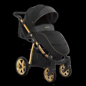 Alternative view of Gold Trim Pram Pushchair 2 in 1 – BabyActive Mommy Glossy Black Travel System