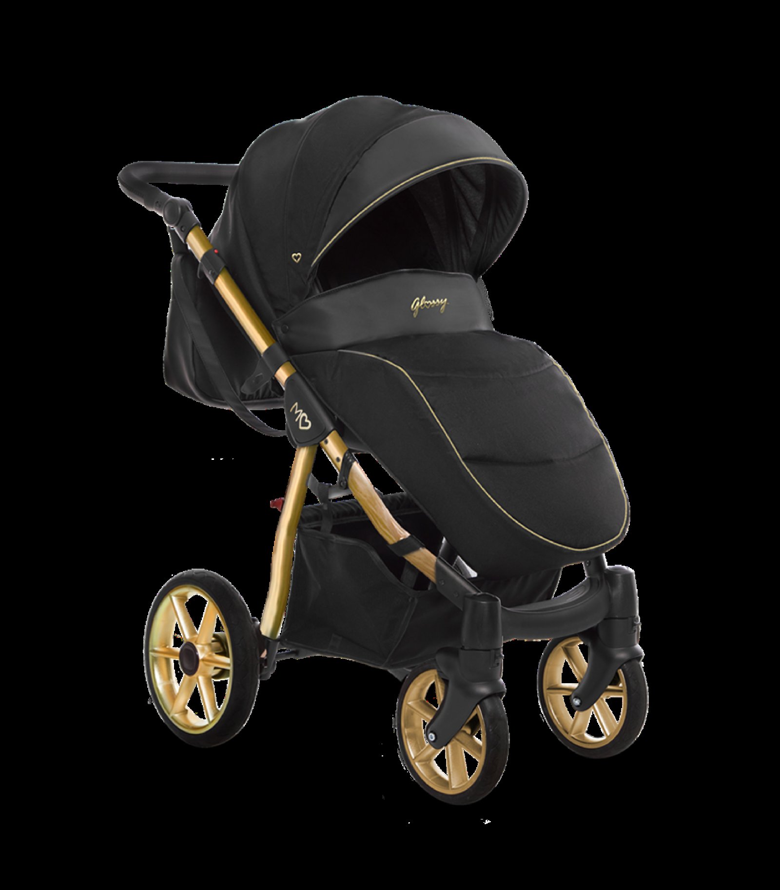 Gold Trim Pram Pushchair 3 in 1 – BabyActive Mommy Glossy Black Travel System with Car Seat - Obrázek 7