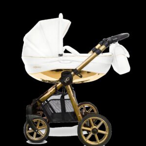 Gold Trim Pram Pushchair 2 in 1 – BabyActive Mommy Glossy White Travel System