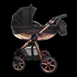 Silla de paseo 2 en 1 con detalles en oro rosa – Sistema de viaje BabyActive Mommy negro brillante