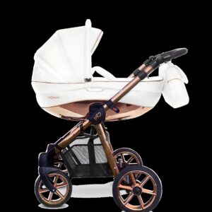 Silla de paseo 2 en 1 con detalles en oro rosa – Sistema de viaje BabyActive Mommy blanco brillante
